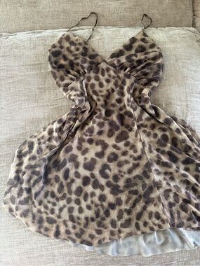Leopard Print Spaghetti Strap Dress - Brown